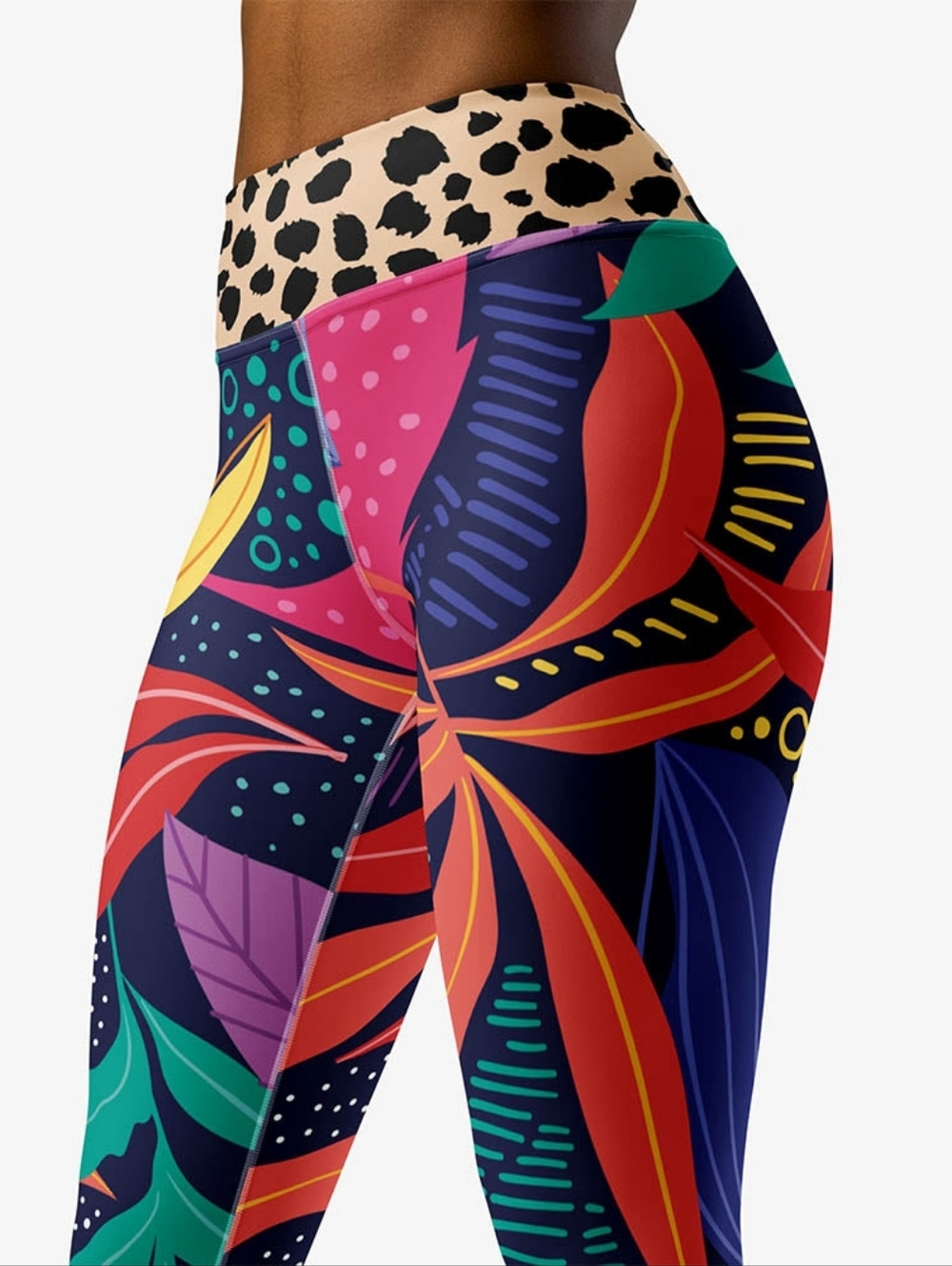 Loony Legs LONDON Floral Leggings "Animal Leaves" Blue/Orange/Green - Picture 3 of 11